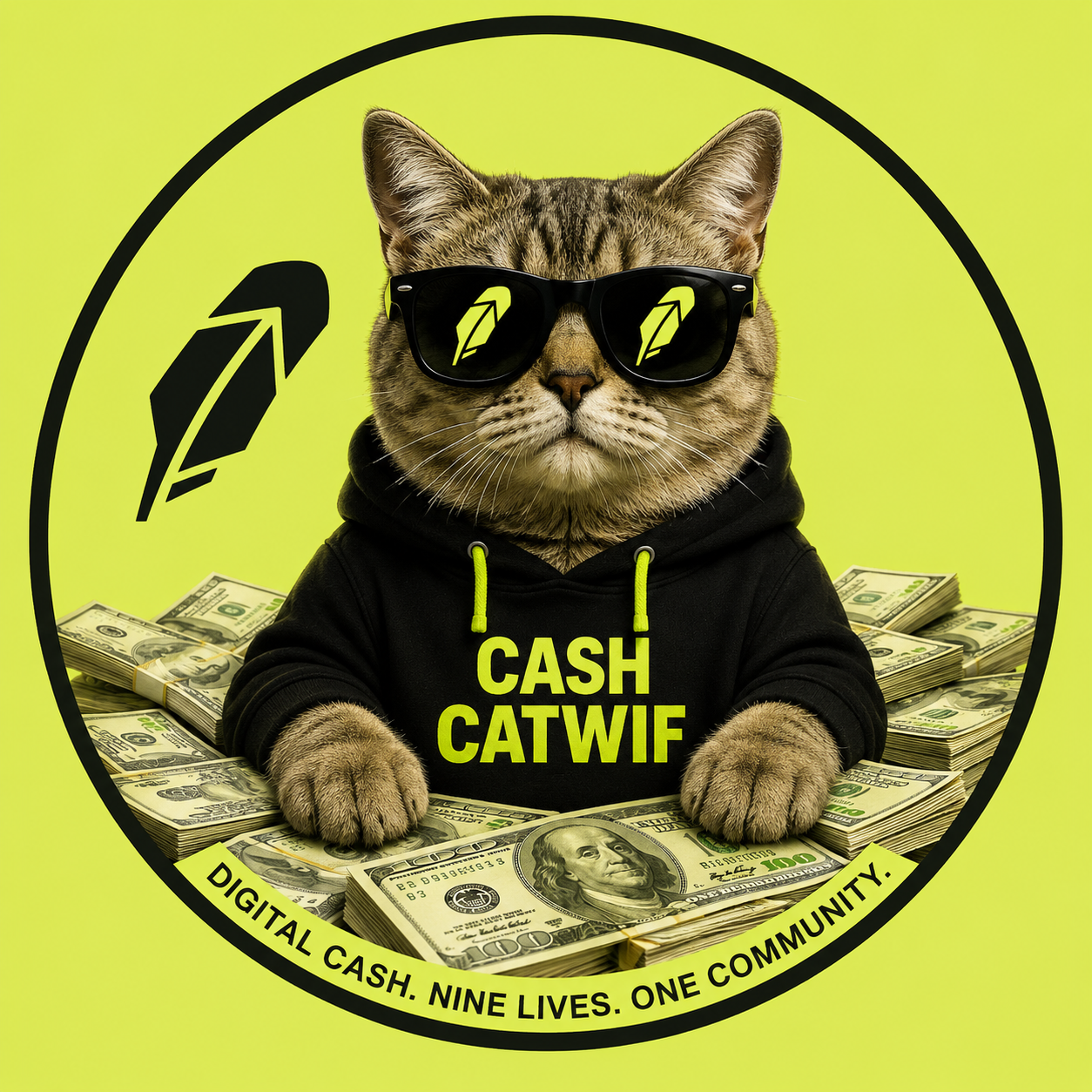 round CASH CATWIF cat badge